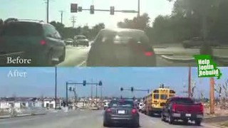 Поездка по городу до и после торнадо