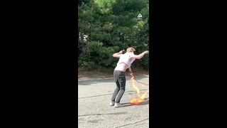 Guy Backflips Over Flaming Jump Rope | People Are Awesome #shorts #backflip