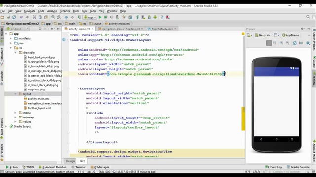 Android Studio Tutorial – 74 – Add Header and Hamburger icon for Navigation Draw