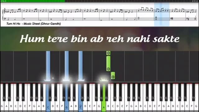 Tum Hi Ho (Aashiqui 2) Piano Tutorial + Music Sheet + MIDI with Lyrics