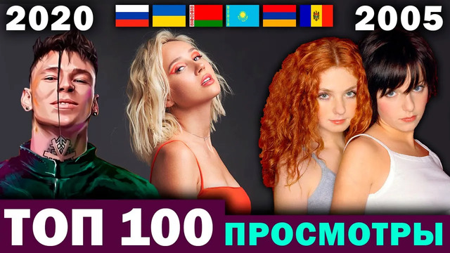 ТОП 100 клипов по ПРОСМОТРАМ 2005-2020 годов | Россия, Украина, Казахстан, Беларусь | Лучшие песни