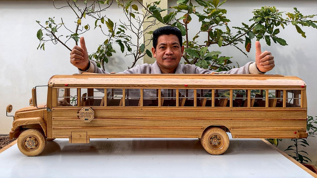 Wood Carving a School Bus from Scratch | Final Full Build – Woodworking Art