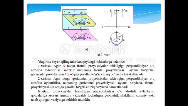 10-mavzu. Proeksiya tekisliklarini bosh chiziqlar atrofida aylantirish usuli