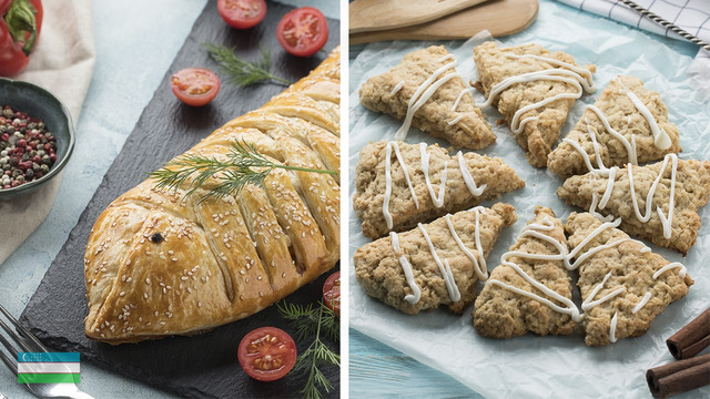 Baliqli pirog va olmali "scone"lar