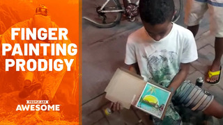Child Prodigy Artist Creates Landscape Finger Painting