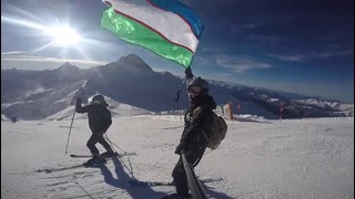 Flag of Uzbekistan in Austrian Alps