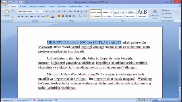 4. MS Office Word 2007da Belgi va shriftni formatlash