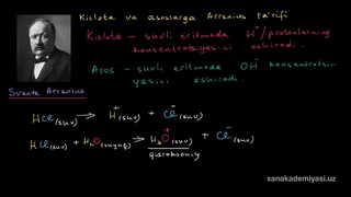 24 Kislota va asosga Arrenius taʼrifi | Suv, kislotalar va asoslar | Biologiya | Khan Academy Oʻzbek