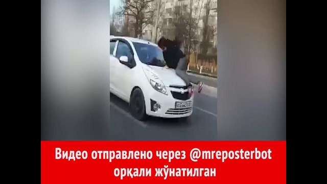 В Ташкенте парень провез свою девушку на капоте машины