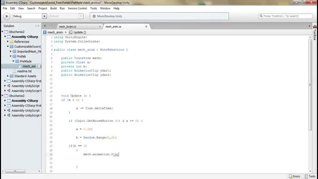 Unity3d (Обучение Урок 9 – анимация меча C#)