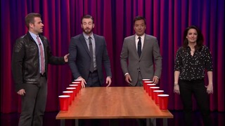 Team Flip Cup with Chris and Scott Evans vs Jimmy and Gloria Fallon