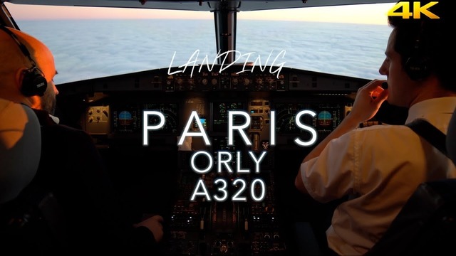Красивый заход на посадку над Парижем Аэробуса А-320 из кабины пилотов