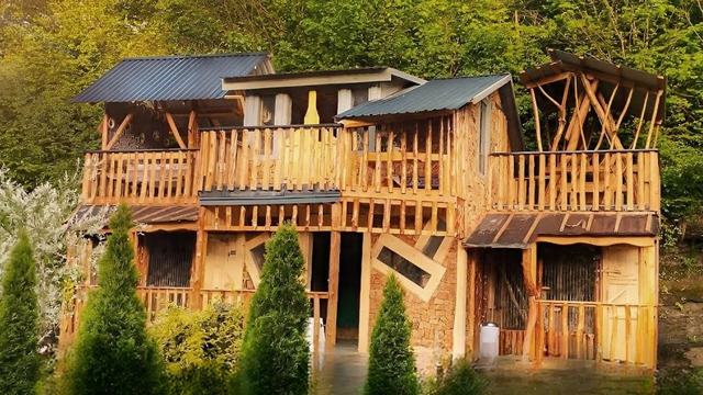 Man Builds 2-STORY WOOD HOUSE in the Forest | Start to Finish @Wood Wolf