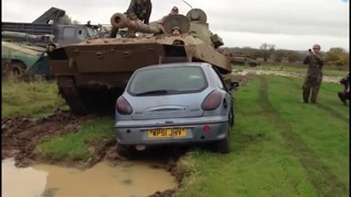 Tanks and Military Trucks Crush Cars Like Tin Cans