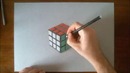 Рисование реалистичного кубика Рубика / Drawing and coloring Rubiks Cube 3d illusion