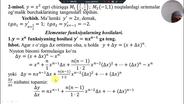 11. Функция хосиласи. Хосиланинг геометрик ва механик маънолари