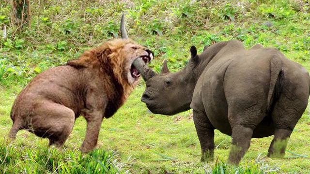 Носорог в Деле! Носорог Против Бегемота, Льва и Человека
