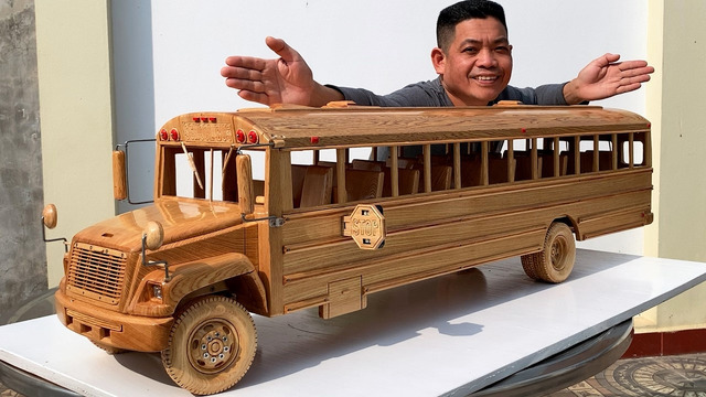 Wood Carving – Classic School Bus (Assembly Process) – Woodworking Art
