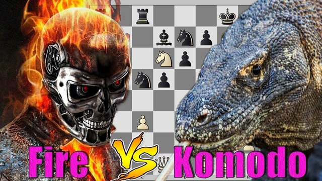 Слон с конём против ферзя! Fire – Komodo – партия шахматных движков
