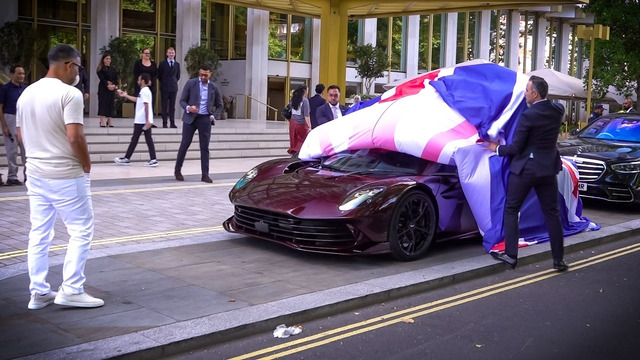 1Million Aston Martin Valhalla painted in Divine Red delivery in Central London