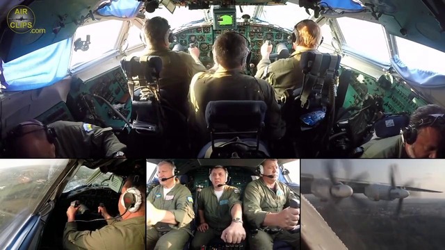 Слаженная работа членов экипажа заходящего на посадку Ан-22 Антей