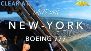 Красивый заход на посадку в Нью-Йорке Боинга 777 из кабины пилотов
