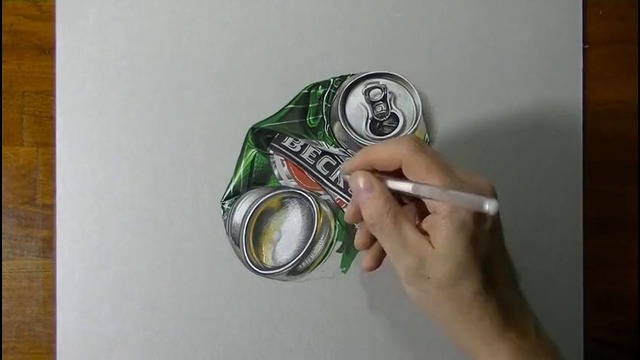 Drawing Time Lapse: a crushed can of beer – hyper realistic art