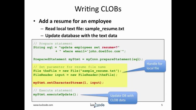 Java JDBC Tutorial Part 11 CLOB Reading and Writing CLOB with MySQL