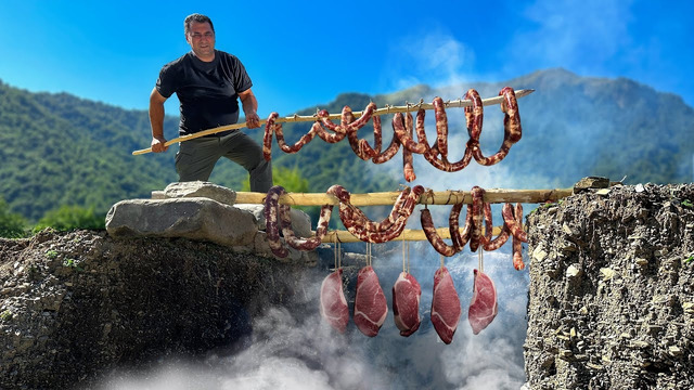 Примитивная технология приготовления домашнего мяса горячего копчения в горах