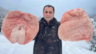 Бараний жир и сочный шашлык! Красивый снегопад в деревне Азербайджана