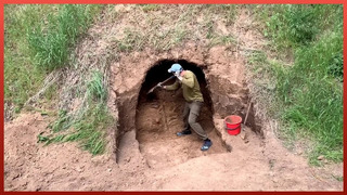 Man Digs a Cave in the Mountain that Fails and Then Builds a Reed Shelter by @AlexBushcraftmyWorld