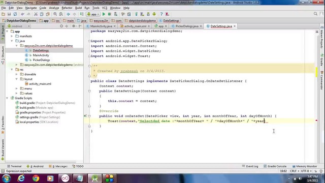 Android Studio Tutorial – 21 – Creating a Date Picker