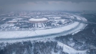 Зимняя, заснеженная, красивая Москва, аэросъемка