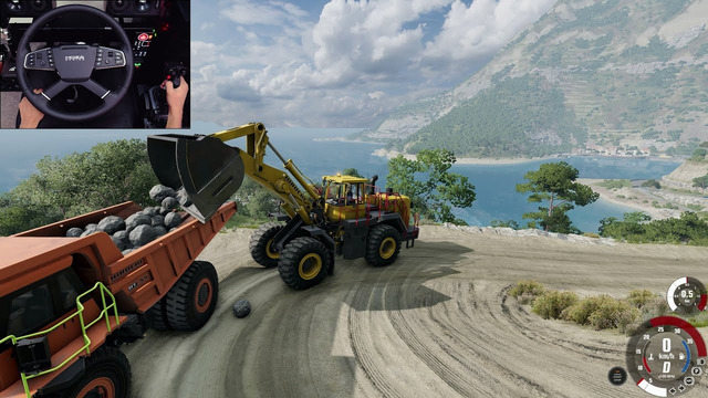 Clearing a roadblock with the Wheel Loader – BeamNG.Drive | Steering Wheel gameplay
