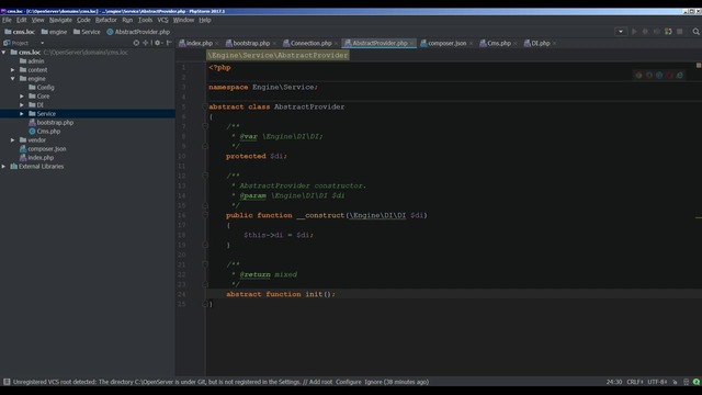 Создание CMS на php – 4 урок (Services, AbstractProvider, Dependency injection)