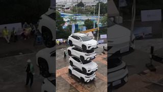 Tallest stack of cars – 10.725 metres (36 ft 2.24 in) by Chery New Energy Automobile Co. Ltd