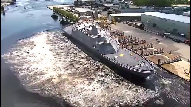 ВМС США запускают новый военный корабль в сторону воды – USS Billings Christening an