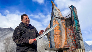 Домашний гриль для огромной осетровой рыбы! Суровая зима в деревне Азербайджана