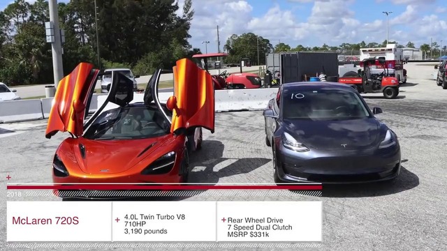 Tesla Model 3 против. McLaren 720S. Дрэг-гонка