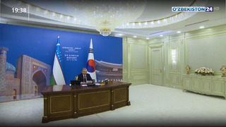 Видеоконференция встречи Президента Республики Узбекистан Шавката Мирзиёева с Президентом Республики Корея Мун Чжэ Ином