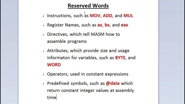 Assembly Language Programming Tutorial – 7 – Reserved Words – YouTube