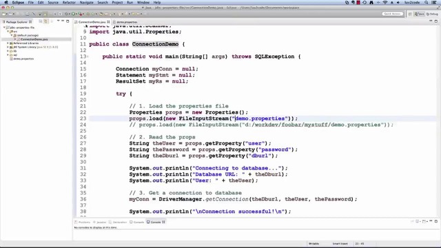 Java JDBC Tutorial Part 13 Reading Database Connection Info from Properties