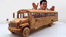 Wood Carving – Classic American School Bus Model – Woodworking Art