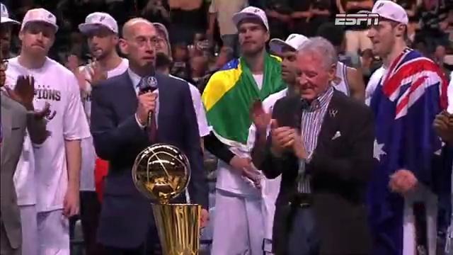 The San Antonio Spurs Receive the 2014 Championship Trophy