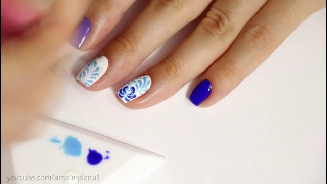 Рисунки гель-лаком на ногтях. Синий дизайн ногтей Гжель. Красивый маникюр (shellac)
