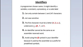 Assembly Language Programming Tutorial – 8 – Identifiers
