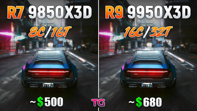 Ryzen 7 9850X3D vs Ryzen 9 9950X3D – Test in 10 Games