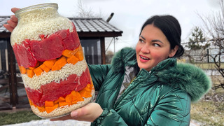 Pilaf Cooked in Glass Jars that can be stored for a Whole Year