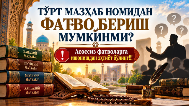 ТЎРТ МАЗҲАБ НОМИДАН ФАТВО БЕРИШ МУМКИНМИ? Асоссиз фатволарга ишонишдан эҳтиёт бўлинг