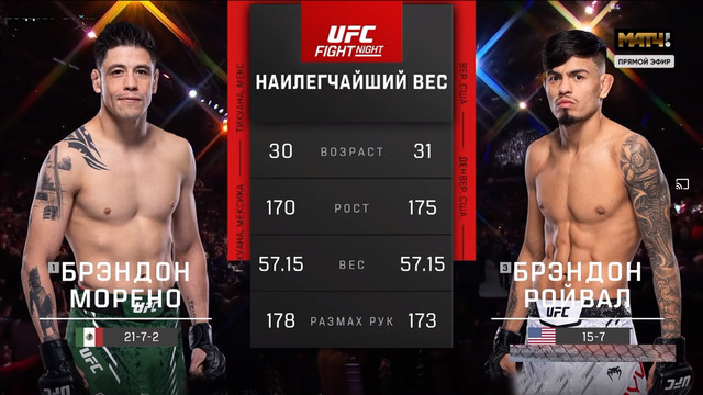 UFC Fight Night 237: Брэндон Морено – Брэндон Ройвэл